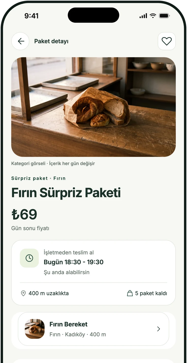 Uygulamada paket ayrıntısı ekranı
