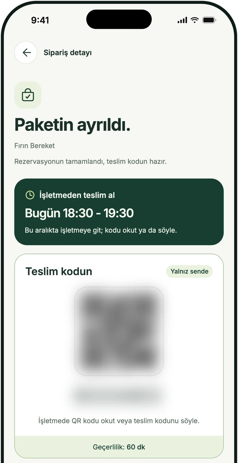 Uygulamada teslim kodu ekranı
